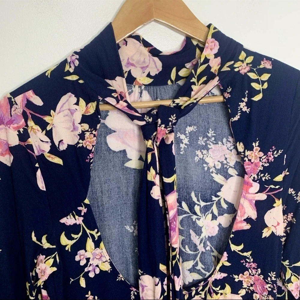 New Free People Tate Navy and Pink Floral Mini Dress
